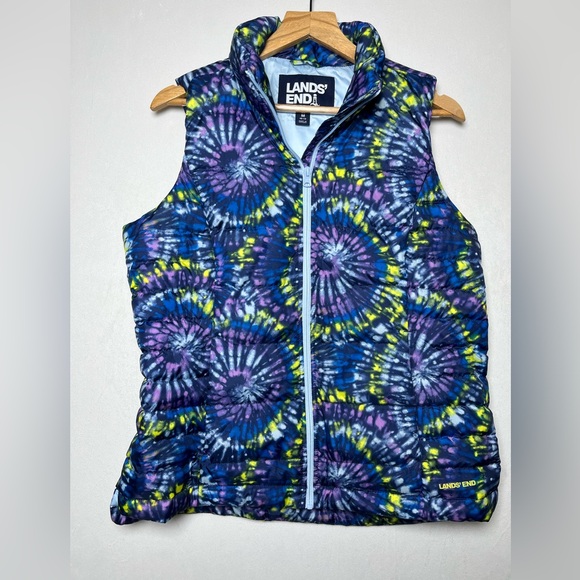 Lands' End Tie-Dye Hiking Outdoor Winter Cozy Puffer Vest Women’s Size M (10-12) - Picture 1 of 4